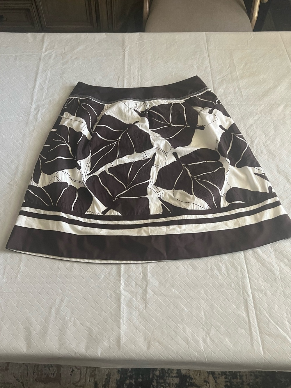 A-Line Floral Skirt in Brown and Cream